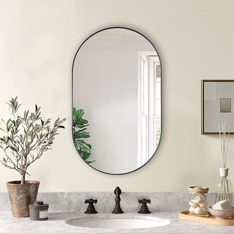 Serio 20"x 30" Modern Oval/Pill Shaped Wall Mount Mirror,Horizontal/Vertical Hanging Aluminum Alloy Frame Mirror-The Pop Home, 1 of 7