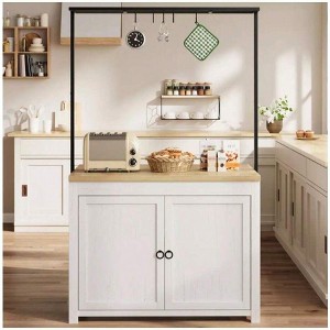 Nasitip 42" Kitchen Island with Storage, Multi-Functional Kitchen Cart with Thick Countertop, 2-Tier Shelves 5 Hooks Black - 1 of 4