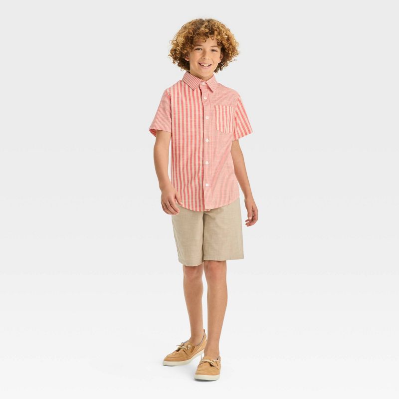 Boys' Short Sleeve Poplin Button-Down Shirt - Cat & Jack™ Light Blue/Orange, 4 of 5
