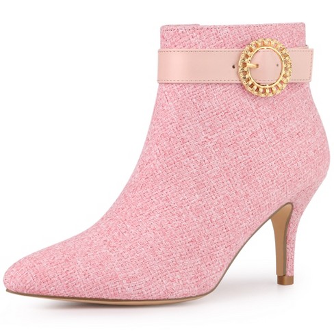 Allegra K Women's Buckle Stiletto High Heels Houndstooth Ankle Boots Pink 6  : Target