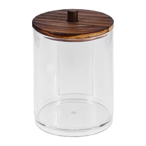 Unique Bargains U-Shaped Cup Cylindrical Cover Acrylic Cotton Swab Holders Bathroom Transparent Dark Brown 1Pc - 1 of 4