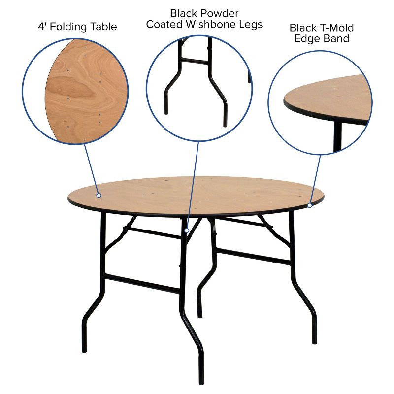 Flash Furniture 4-Foot Round Wood Folding Banquet Table with Clear Coated Finished Top, 4 of 11
