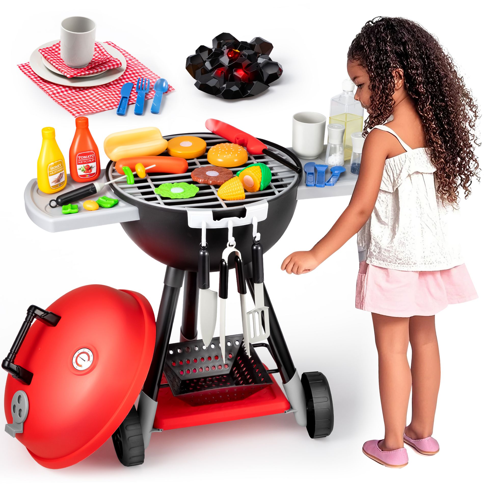 Joyfy 34 Pcs Kids Kitchen Playset, Toy BBQ Grill Set, Outdoor Play Food Cooking Toy Set Birthday Gift for Boys Girls  Toddlers 1-3-5