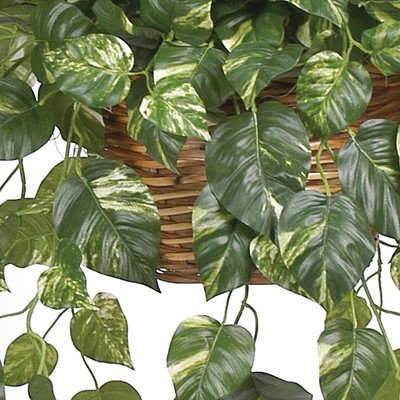 Lifelike Pothos Hanging Basket with Silk Leaves