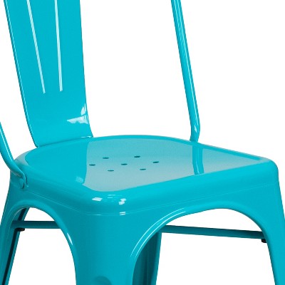 Teal-Blue Metal Indoor-Outdoor Stackable Dining Chair