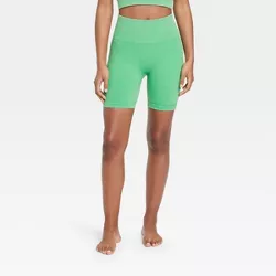 Women's High-Rise Ribbed Seamless Bike Shorts 7" - JoyLab™ Mint Green XL