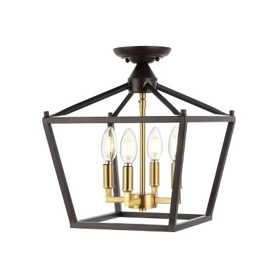 Photo 1 of 12" 4-Light Plains Mini Lantern Iron Modern Farmhouse LED Flush Mount - JONATHAN Y