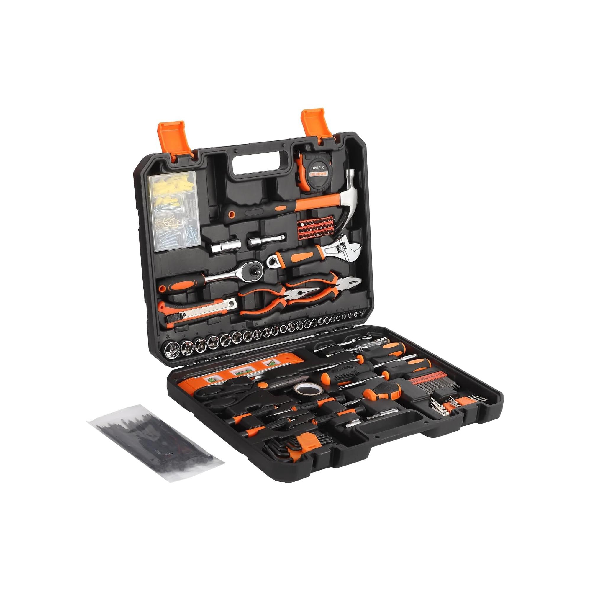 Coucheta Home Tools Set 247-Pcs-Multifunctional Home Repair Tool Basis, Auto Repair Tool Kit, Mixed Tool Set with Tool Box Storage Case Orange