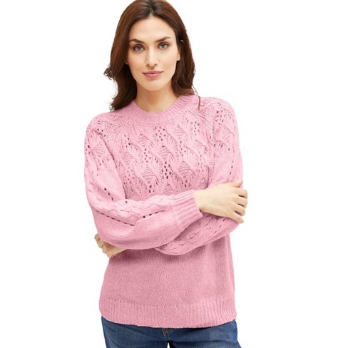 Ellos Women's Plus Size Pointelle Yoke Pullover Sweater : Target