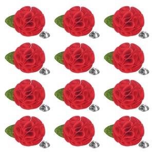 Unique Bargains Handmade Flower Brooch Boutonnieres Lapel Pin with Butterfly Buckle for Men Suits 12 Pcs - 1 of 4