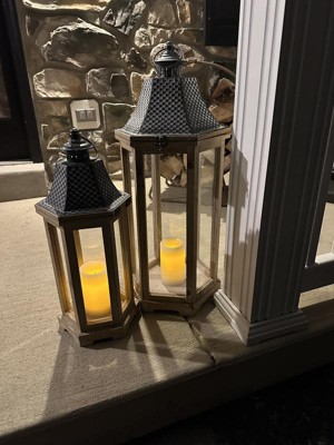 2pc 27 Wood Outdoor Lantern Set Brown - Backyard Expressions : Target