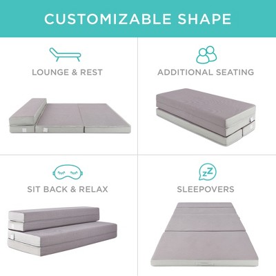 4-Inch Gray Folding Portable Queen Foam Mattress with Carry Case