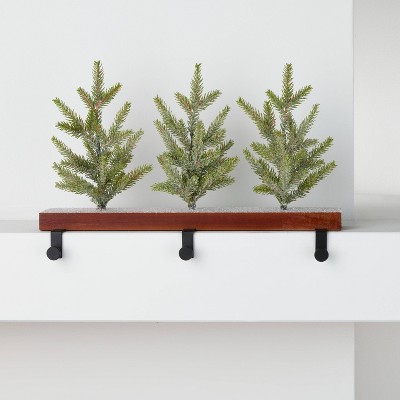 3-Hook Flocked Tree Christmas Stocking Holder with Wood Base Green/Brown - Wondershop™