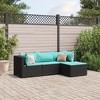 vidaXL Patio Lounge Set with Cushions Sectional Sofa Garden Backyard Poly Rattan - Black and Blue 4 Piece - 2 of 4