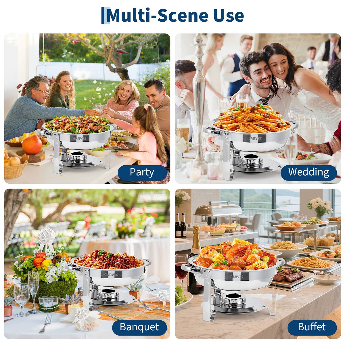 5 QT Round Chafing Dishes for Buffet, Stainless Steel Food Warmer Set with Glass Lid, Food & Water Pans, Fuel Holder for Weddings Parties Catering - thumbnail 10
