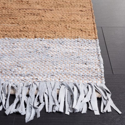 Handmade Light Grey and Brown Leather Fringe Area Rug