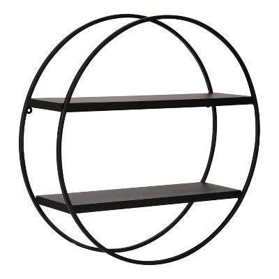 24" Diameter Sequoia Wood and Metal Round Wall Shelf - Kate & Laurel All Things Decor