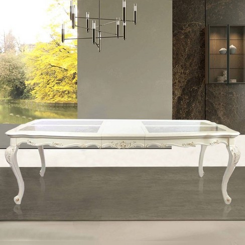 Chantelle 96 Dining Tables Marble Top And Pearl White Acme Furniture Target
