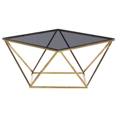 Angled Square Glass and Stainless Steel Coffee Table in Smoked/Gold - Best Master Furniture