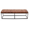 The Urban Port 60" Artisanal Button Tufted Bench Brown Leather Upholstery Black Powder Coated Metal Frame Brown/Black - 2 of 4
