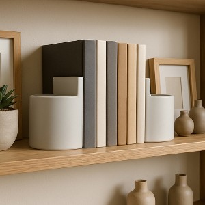 Decorative Pouch Bookends for Book Accessories - Minimalist Bookshelf Decor, Book Accessories, or Home Library Accent - Set of 2, 6", White - 1 of 4