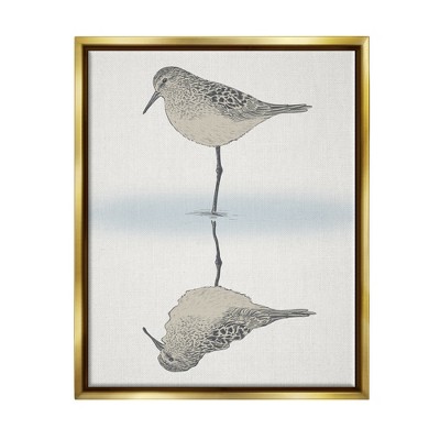 Stupell Industries Tranquil Sandpiper Bird Reflection Framed Floater Canvas Wall Art