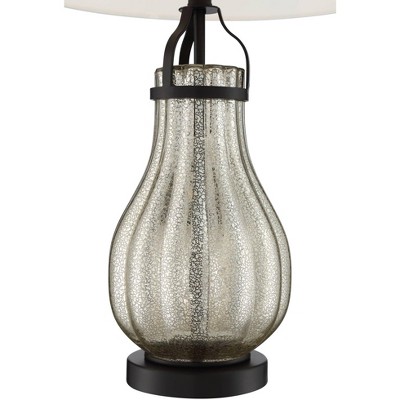 Curved Fluted Mercury Glass Table Lamp with White Drum Shade