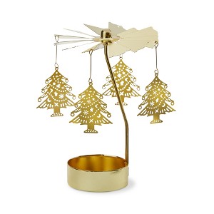 Tag Christmas Tree Carousel Tealight Candle Holder Gold Metal 3.0 x 3.0 x 5.0 inches - 1 of 3