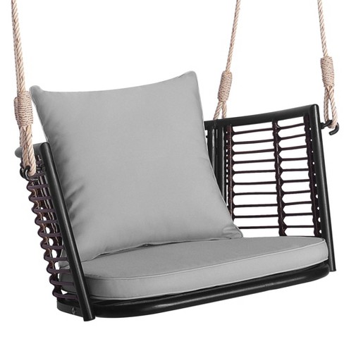 Costway Patio Hanging Rattan Basket Chair Swing Hammock Chair with Seat Cushion Navy/Grey/Beige - image 1 of 4