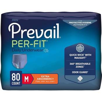 Prevail Per-Fit Daily Incontinence Underwear for Men, Pull On with Tear Away Seams, Extra Absorbency