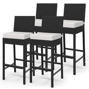 Outdoor Bar Stool Set of 2, Counter Height Bar Chair with Soft Cushion & Ergonomic Footrest, Rattan Barstool Set for Patio Pool - 1 of 4