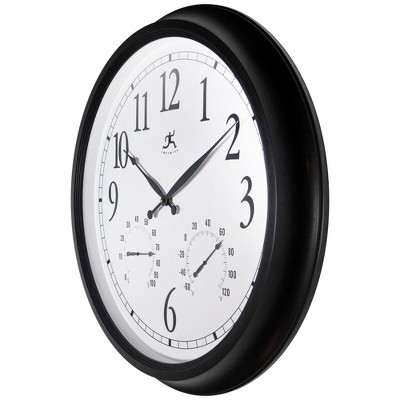 Oversized Black and White Outdoor Wall Clock with Thermometer and Hygrometer