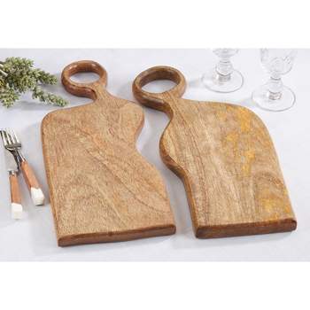 Organic Shape Cutting Board with Leather Loop Attached to Handle