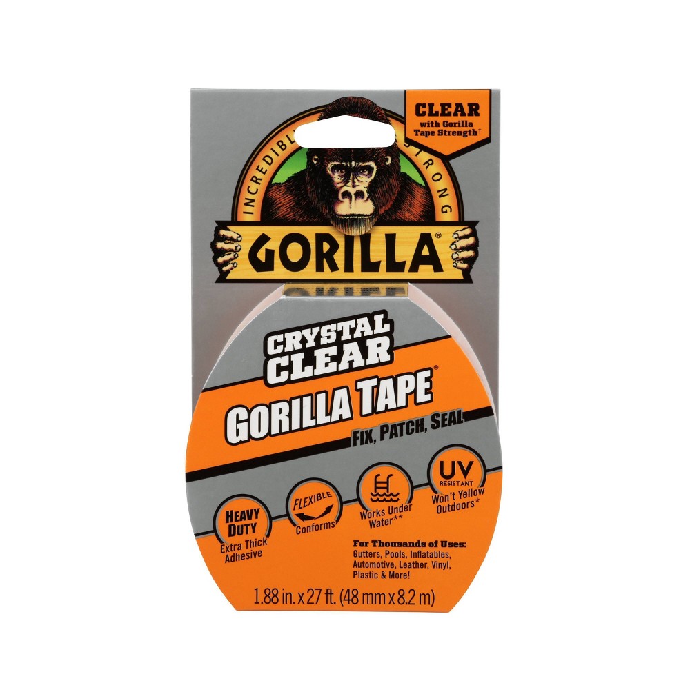 Gorilla Clear Repair: Heavy Duty Clear Tape, 27 ft Length, 1.88 in Width, Polyresin Material, Art & Stationery Use