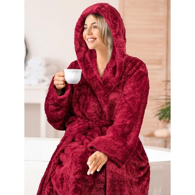 Pavilia 100% Premium Microfiber Polyester Fleece Fleece Mid-Calf Bathrobe with Pockets and Hood