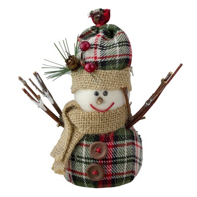  Northlight 6" Green and Red Plaid Snowman with Twig Arms Christmas Figure 