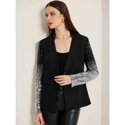 Allegra K Women's Shiny Sequin Long Sleeves Sparkle Casual Blazer Jacket Black Large — фото 4