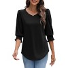 Women's Dressy Casual 3/4 Sleeve Blouse Smocked Cuff Tops Soft Breathable Business Casual Shirt Round Neck Stretch Fit Top - 4 of 4