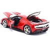 Ferrari 296 GTB Assetto Fiorano Red with White Stripes "Race + Play" Series 1/18 Diecast Model Car by Bburago - 3 of 4