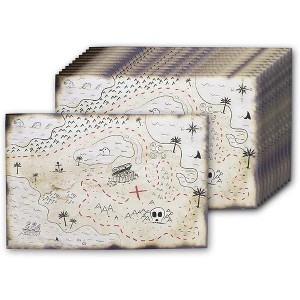 Blue Panda 12 Pieces Pirate Treasure Map for Kids Party Supplies Decorations, Double Sided Vintage 12"x18" - 1 of 4