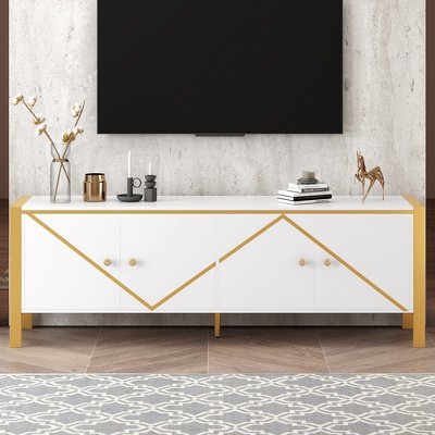 VYNXARIA Elegant Modern TV Stand with Golden Metal Framework - Stylish Entertainment Center for TVs up to 75 Inches