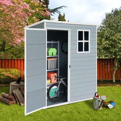 NicBex Durable Resin Outdoor Storage Shed with Gable Roof and Lockable Garden Shed Door with Window for Backyard, Lawn, Patio