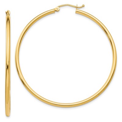 Black Bow Jewelry 2mm, 14k Yellow Gold Classic Round Hoop Earrings, 50mm (1 7/8 Inch)
