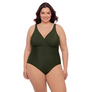 Aqua Green, Women's Surplice Trim Overlay One Piece - 1 of 3
