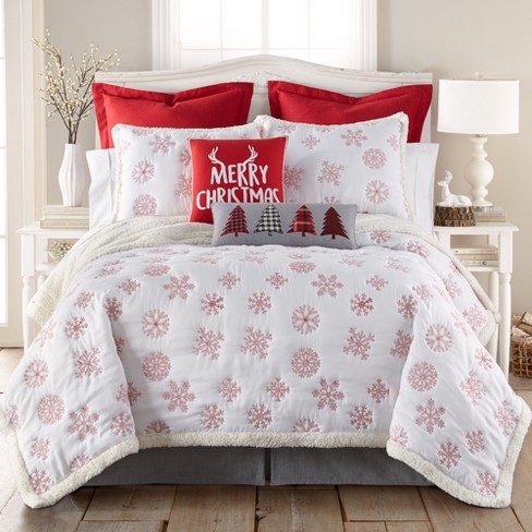 Red Snowflake Holiday Quilt Set One King Quilt And Two King Pillow Shams Cream Levtex Home Target