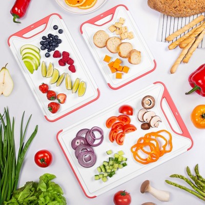 Pink and White Plastic Cutting Board Set with Juice Grooves