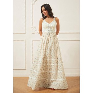 white lace maxi dress target GUNNE SAX for ModCloth Reyna Lace-Up Maxi Sundress Mia Bouquet / XS