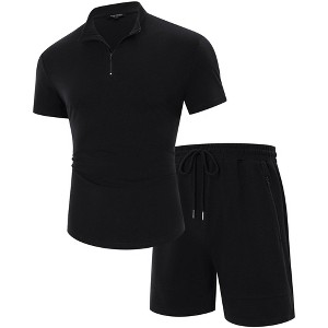 Men's 2 Pieces Outfits Quarter Zip Polo Shirt and Shorts Set 2025  Summer Casual Athletic Suit Tracksuit Set - 1 of 4