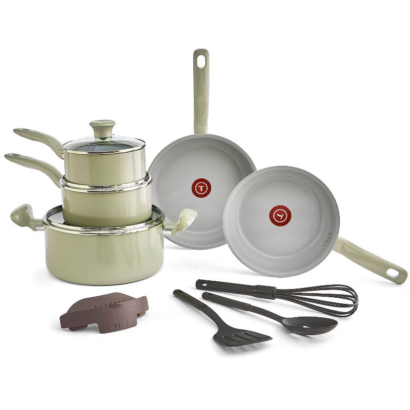 T-fal 12pc  Fresh Simply Cook Ceramic Cookware Set Green, 1 of 13