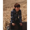 Deux par Deux Boy Long Sleeve Hooded Flannel Shirt Blue and Black - 2 of 4
